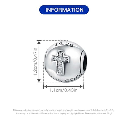 925 Sterling Silver Charms for Bracelets and Necklace Religious Cross Pendants Praying Hands, Bible, Virgin Mary, Jesus, Church Bead Jewelry - color: "with GOD" Charms