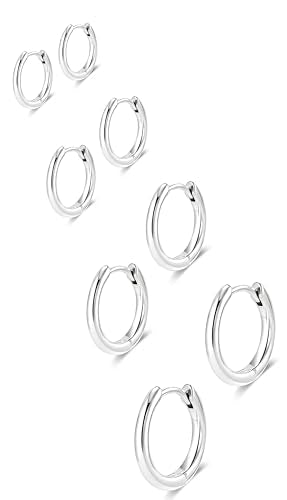Small Gold Huggie Hoop Earrings Set for Women Men, Hypoallergenic 14K Gold Plated Hoop Earring Cartilage Earrings Stack Sets for Multiple Piercing Jewelry Cute Mini Tiny Lightweight Earrings for Sensitive Ears Everyday - color: Silver, size: 6mm/8mm/10mm/