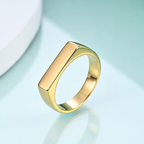 Stainless Steel Square Signet Rings for Men Women Gold/Silver Plain Pinky Thumb Ring, Gift for Dad Husband - color: Rectangle Gold