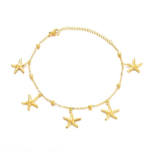 Lit Wall Gold Anklets for Women 18K Gold Plated Adjustable Summer Simple Foot Jewelry Ankle Bracelet for Women - style: Starfish