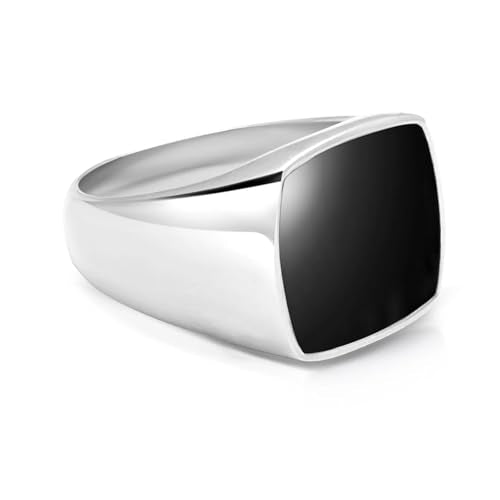 Square Cut Tiger Eye/Black Onyx/Turquoise/Lapis/Moss Agate Rings for Men 925 Sterling Silver 10K 14K 18K Gold Signet Rings for Men - style: Black Onyx