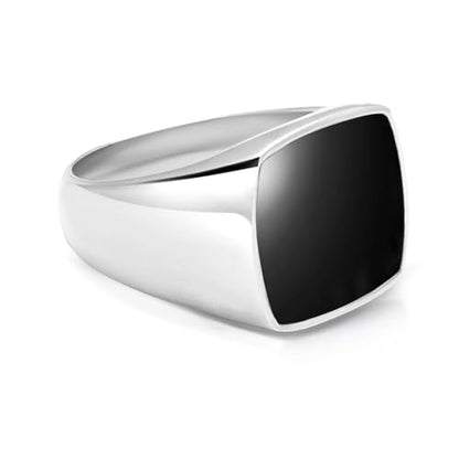 Square Cut Tiger Eye/Black Onyx/Turquoise/Lapis/Moss Agate Rings for Men 925 Sterling Silver 10K 14K 18K Gold Signet Rings for Men - style: Black Onyx