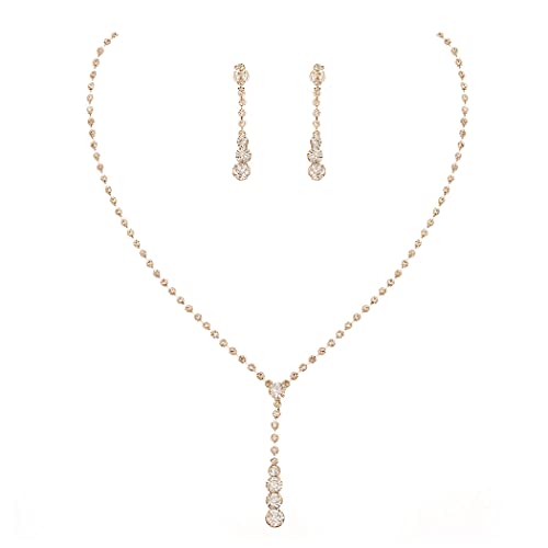 Yean Silver Bridal Jewelry Set Rhinestone Wedding Necklace and Earring Set Prom Jewelry for Women and Bride - color: Gold