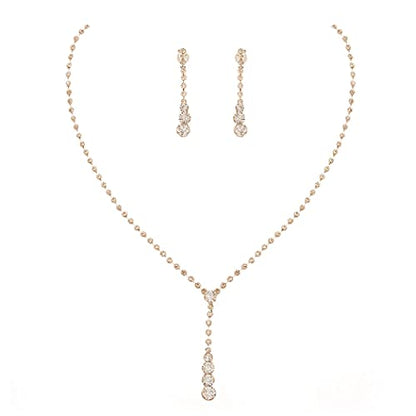Yean Silver Bridal Jewelry Set Rhinestone Wedding Necklace and Earring Set Prom Jewelry for Women and Bride - color: Gold