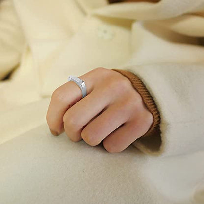 VQYSKO 14K Gold Plated Signet Ring | Statement Band Jewelry for Women - color: Rectangle Silver