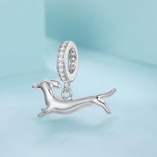 Hummingbird Charms For Bracelets 925 Sterling Silver Animal Dangle & Beads Butterfly Cat Beads Charms For Women Jewelry Gift - color: Running Dachshund