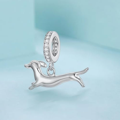 Hummingbird Charms For Bracelets 925 Sterling Silver Animal Dangle & Beads Butterfly Cat Beads Charms For Women Jewelry Gift - color: Running Dachshund