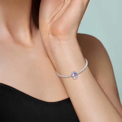 Heart Charm Clip Lock Spacer Stopper Charm Bead Bracelet 925 Sterling Silver Charms Safety Chain for Pandora Bracelets - color: Colorful
