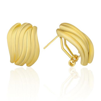 Mytys Two Tone Huggie Hoop Earrings Cross Over Design Twisted Rope Silver Gold Statement Wide Band Clip On Hoops for Women Fashion Jewelry Gift - color: Wave Gold