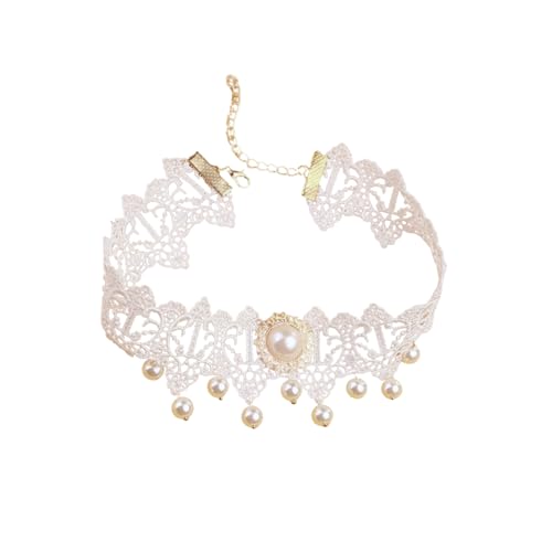 Elegant Gothic Lolita Lace Rose Choker Necklace Vintage Pearl Necklaces Halloween Victorian Lolita Costume Accessories Bridal Wedding - color: C
