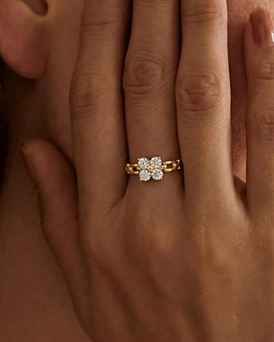 YeGieonr Gold Rings for Women Non tarnish Stainless Steel Womens Rings Dainty 18K Gold Plated Rings - color: Flower Chain Rings, size: 8