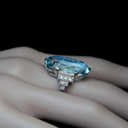White Gold Plated Blue Cubic Zirconia Engagement Rings Wedding Bridal Band Promise Rings Evening Parties Anniversary Valentine's Day Gifts Eternity Bands for Women - size: 8