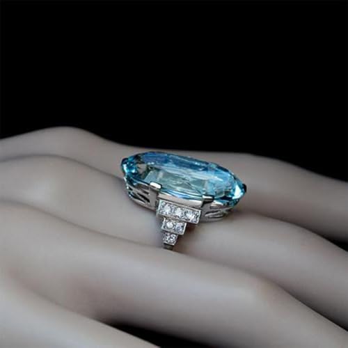 White Gold Plated Blue Cubic Zirconia Engagement Rings Wedding Bridal Band Promise Rings Evening Parties Anniversary Valentine's Day Gifts Eternity Bands for Women - size: 7