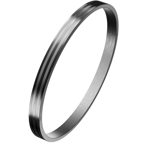 18K Gold Plated Bracelet Love Bangles for Women, 6.7in / 7.1in | Stainless steel, Waterproof & Non tarnish. Elegant & Shining. Verstaile for daily wear, perfect for stacking. Ideal Gift. - color: Black-6.7in