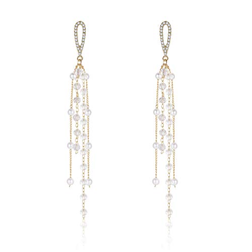 Kruckel Long Dangle Earrings for Women, White Floral Pearl-Inspired | Pearl Drop Earrings, Lightweight Gold-Tone Jewelry for Weddings, Parties, Bridesmaids, Birthdays and Occasion Gifts - color: Silver, Pearl White, Gold