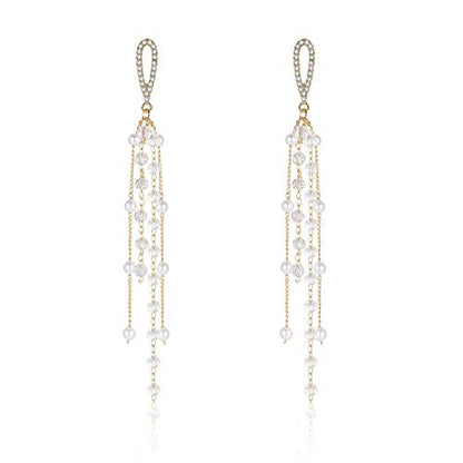 Kruckel Long Dangle Earrings for Women, White Floral Pearl-Inspired | Pearl Drop Earrings, Lightweight Gold-Tone Jewelry for Weddings, Parties, Bridesmaids, Birthdays and Occasion Gifts - color: Silver, Pearl White, Gold