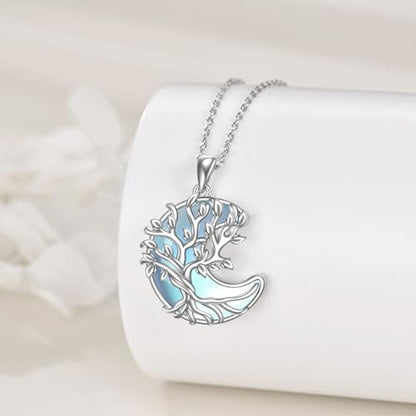 YAFEINI 925 Sterling Silver Moonstone Necklace Filigree Teardrop Pendant Necklace Jewelry for Women Girls - color: VV-Tree of Life Moon Moonstone