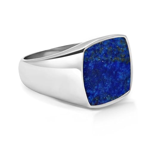 Square Cut Tiger Eye/Black Onyx/Turquoise/Lapis/Moss Agate Rings for Men 925 Sterling Silver 10K 14K 18K Gold Signet Rings for Men - style: Lapis Lapis