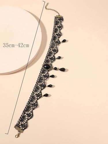 Black Gothic Vampire Necklace for Women Vintage Lace Rose Flower Witch Choker Collar Necklace Halloween Dark Bridal Cavewoman Costume Jewelry - style: black A