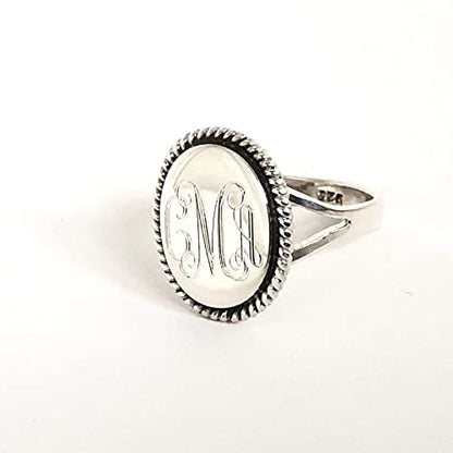 The Personal Exchange Nautical Rope Monogram Oval Sterling Silver Ring