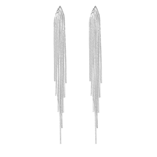 FUTIMELY Gold Long Dangle Drop Earrings for Woman,Punk Sleek Metal Chain Tassel Earrings 70s/80s Disco Outfits Accessories Jewelry - color: 2：Silver