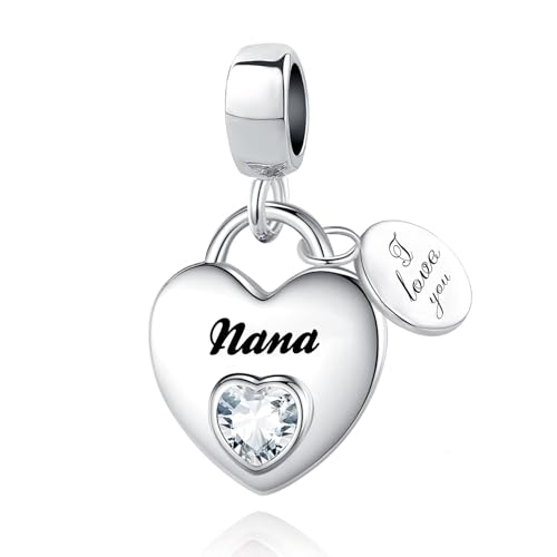 TCHYUN Family Series Dangle Charm Heart Birthstone Bead for Pandora Bracelet Women Gift - style: Nana