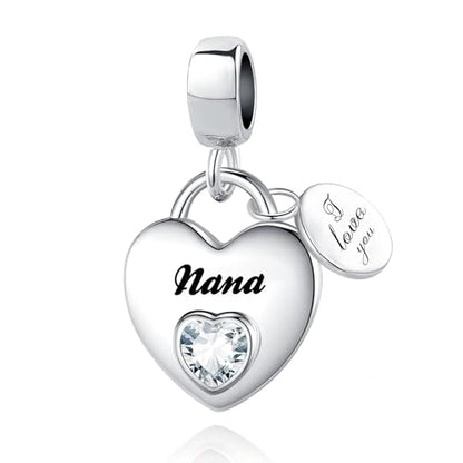 TCHYUN Family Series Dangle Charm Heart Birthstone Bead for Pandora Bracelet Women Gift - style: Nana