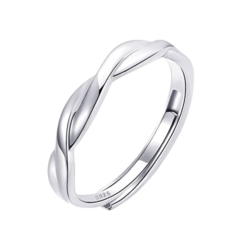 OOOPEL Sterling Silver Adjustable Ring S925 Silver Rings for Women Cubic Zirconia Twist Love Knot Dainty Ring Silver Minimalist Open Finger Rings Silver Thumb Sterling Silver Ring - color: cross ring