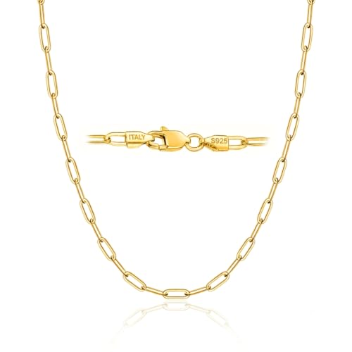 18k Gold Plated 925 Sterling Silver Chain Necklace for Women,3.0mm Thin Sturdy Paperclip Chain, Layering Necklace Tarnish Resistant Dainty Jewelry Gift 18/20/22/24/26 Inch - color: Gold, size: 18 Inch