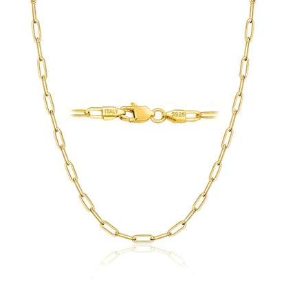 18k Gold Plated 925 Sterling Silver Chain Necklace for Women,3.0mm Thin Sturdy Paperclip Chain, Layering Necklace Tarnish Resistant Dainty Jewelry Gift 18/20/22/24/26 Inch - color: Gold, size: 18 Inch