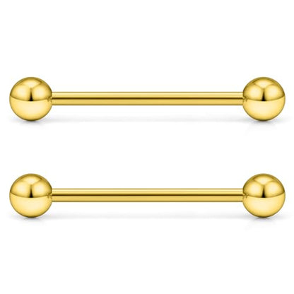 16G 14G Surgical Steel Tongue Rings Nipple Rings Industrial Piercing Jewelry Set Multi Size Straight Barbells 12mm 14mm 16mm 19mm 22mm 28mm 32mm 35mm 38mm 40mm 45mm for Women Men - color: goldtone, size: 14g,bar length 22mm