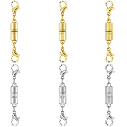 Magnetic Jewelry Clasps, 925 Sterling Silver, Strong Magnetic Closures for Necklaces and Bracelets (6pcs Golden Silvery) - color: 6pcs golden silvery