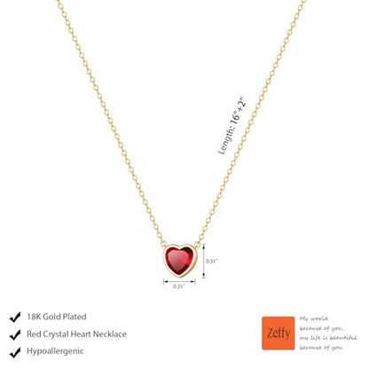 Zeffy Dainty Gold Heart Necklace for Women Trendy 14K Gold/Silver Plate Cute Heart Pendant Choker Necklaces Gold Love Heart Chain Necklace for Women Dainty Gold Jewelry Gifts for Women - style: Tiny Red Heart Necklace-Gold