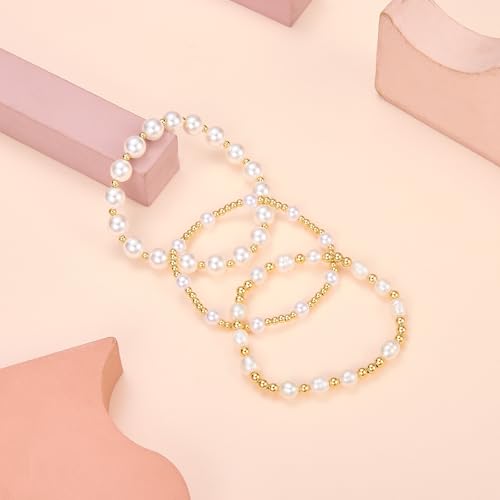 Ornaland Pearl Bracelets for Women Gold Beaded Bracelets Stackable Bracelets Set Stretch Summer Beach Jewelry for Women - style: Style C-3pcs