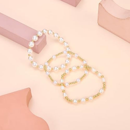 Ornaland Pearl Bracelets for Women Gold Beaded Bracelets Stackable Bracelets Set Stretch Summer Beach Jewelry for Women - style: Style C-3pcs