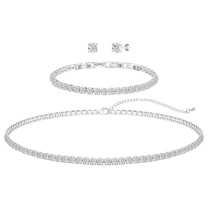 GZWHD Wedding Jewelry Sets for Bride Bridesmaid Women Cubic Zirconia Necklace Earrings Bracelet Set Gift for Mother Friend Wife Daughter Sister Party Prom Jewelry - color: Necklace D-3mm