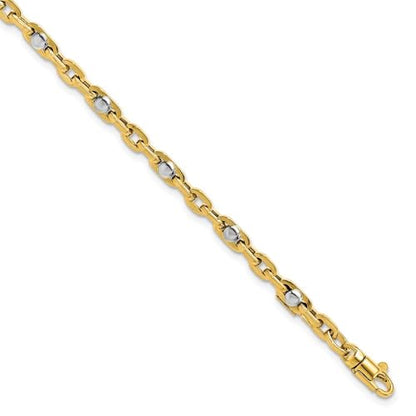 14K Two-tone Gold Polished Link Chain Bracelet 7.5"