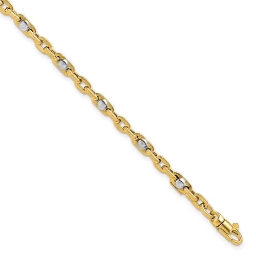 14K Two-tone Gold Polished Link Chain Bracelet 7.5"