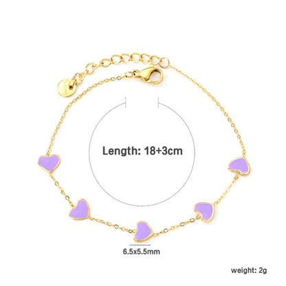 Cute Heart Charm Link Chain Bracelet for Women Dainty Stainless Steel Gold Plated Colorful Enamel Love Heart Adjustable Bracelets Fashion Jewelry for Bff Daughter Her - color: Purple