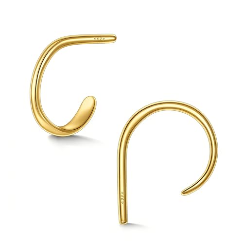 CHIC & ARTSY 925 Sterling Silver Open Hoop Earrings Small Hoop Earrings for Women Half Hoop Cartilage Piercing Adjustable Huggie Earrings - color: U:18K gold plated 10mm