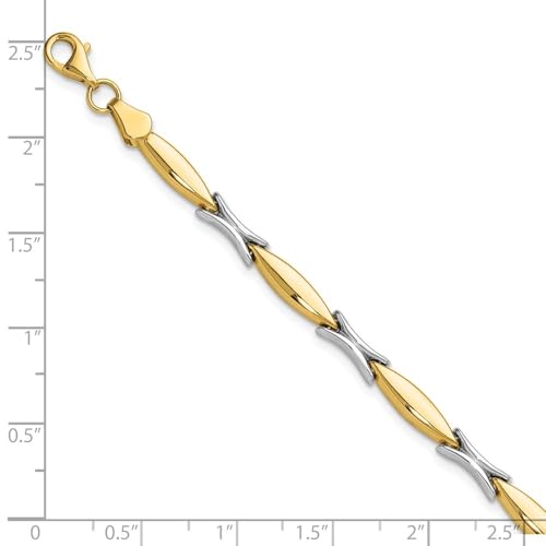 14K Two-tone Gold Polished Fancy Link Chain Bracelet 7.5"