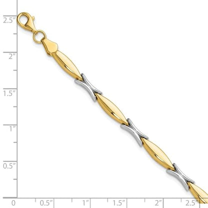14K Two-tone Gold Polished Fancy Link Chain Bracelet 7.5"