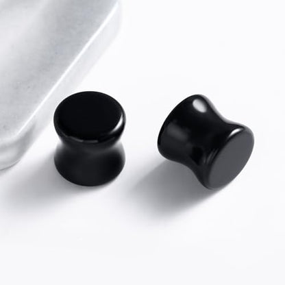 Gauges Tunnels, 2PCS Stone Ear Plugs Natural Black Obsidian Solid Round Polished Double Flared Ear Gauges Expander 2G - 1 inch Ear Piercing Jewelry - size: 1/2 inch(12mm)