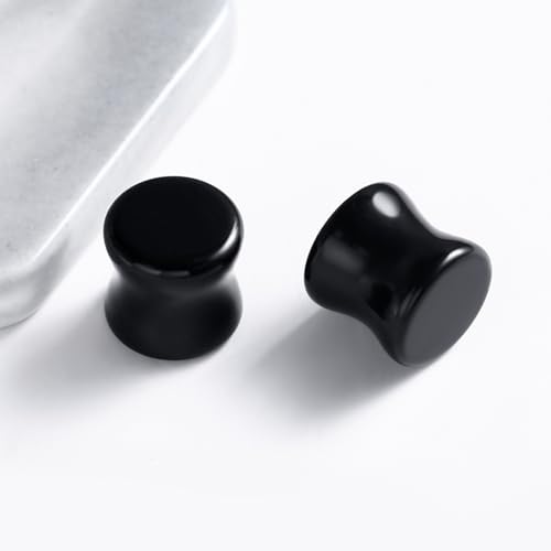 Gauges Tunnels, 2PCS Stone Ear Plugs Natural Black Obsidian Solid Round Polished Double Flared Ear Gauges Expander 2G - 1 inch Ear Piercing Jewelry - size: 1 inch(25mm)