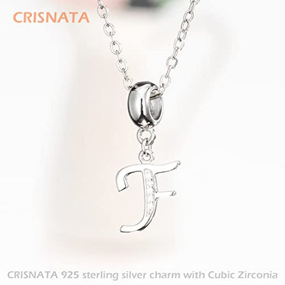 26 Letter Pendant Charms, Polished 925 Sterling Silver Complete Initial A-Z Dangling CZ Stone Alphabet Beads, fits European Bracelet Necklace, Gift for Mother/Father/Daughter/Son/Sister/Aunt - color: Letter F CZ Pendant Charm