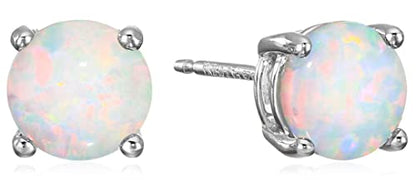 Amazon Essentials Sterling Silver Round Birthstone Stud Earrings - color: Created Opal,October
