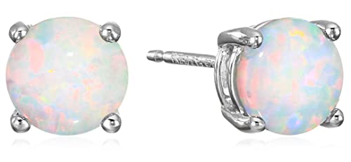 Amazon Essentials Sterling Silver Round Birthstone Stud Earrings - color: Created Opal,October