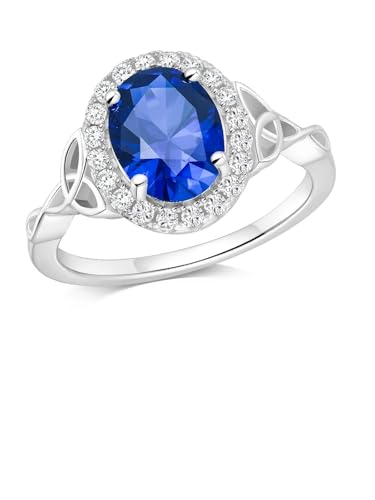 2-3 Carat Oval Engagement Ring 925 Silver Celtic Knot Birthstone Rings for Women Hypoallergenic Amehtyst/Aquamarine/Emerald/Ruby/Sapphire Cocktail Rings Jewelry Size 6-10 - color: B. Sapphire