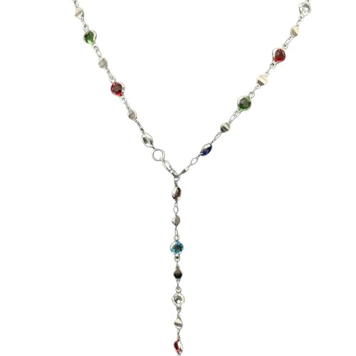 Lariat Necklaces for Women, Dainty Minimalist Knotted Rope Design Pendant Long Y Necklaces 18k Gold Plated Trendy Chain Jewelry - color: Silvery, style: Multi-Colored