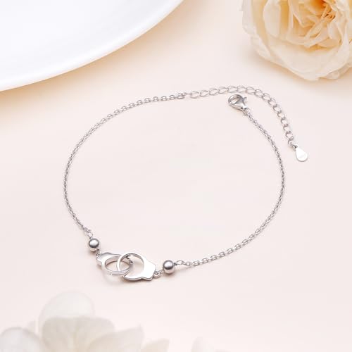 Anklet for Women S925 Sterling Silver Adjustable Foot Plus Ankle Bracelet - style: Handcuffs